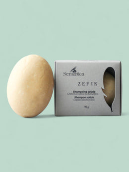 Shampoing solide ZEFIR et son étui, shampoing sans sulfate pour cheveux bouclés