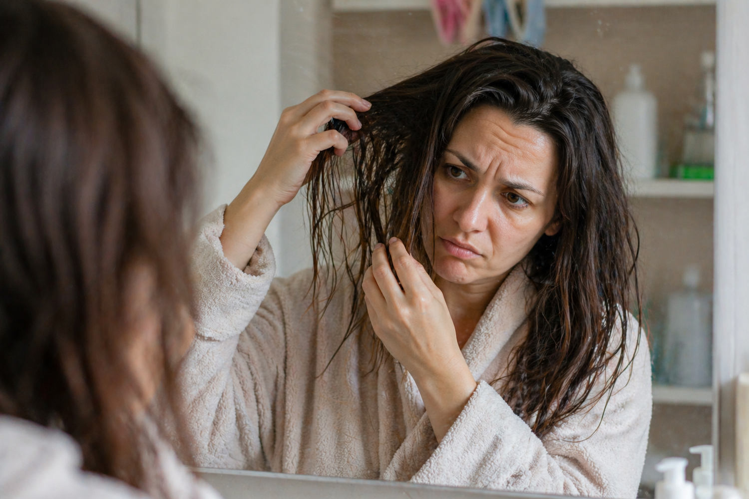 Femme comparant un savon et un vrai shampoing solide